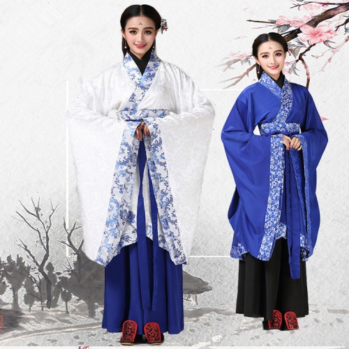 Women's Chinese folk dance costumes royal blue red white  Hanfu ancient traditional fairy cosplay princess kimono cosplay robes dresses